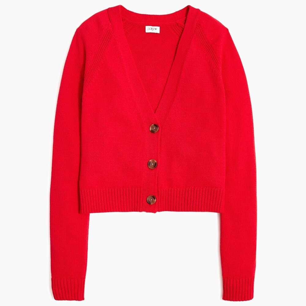 J. Crew Red Cotton-blend V-neck Cardigan Sweater/NWT/XS